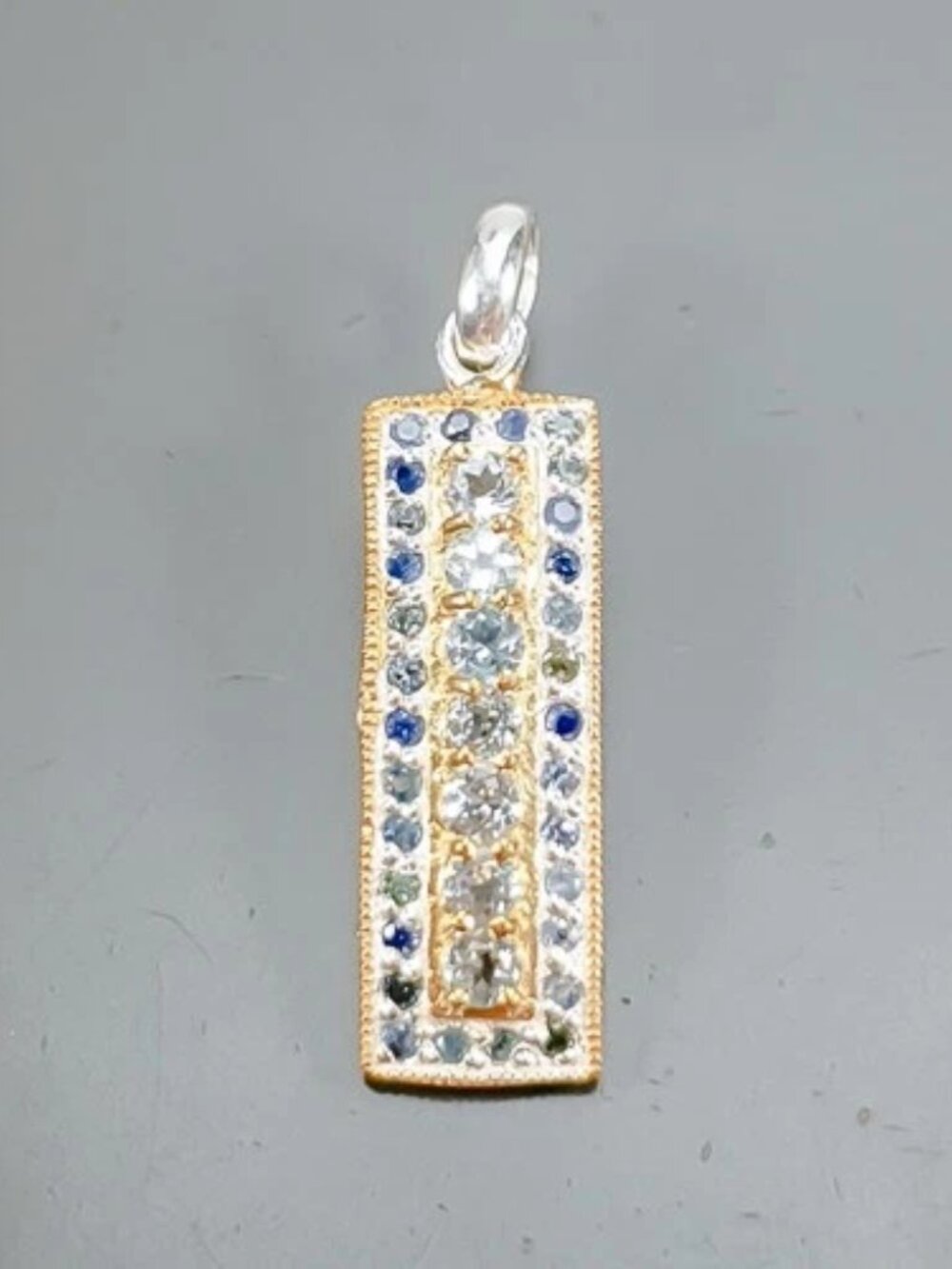Pendant Natural Blue Topaz with Sapphire Accents 925